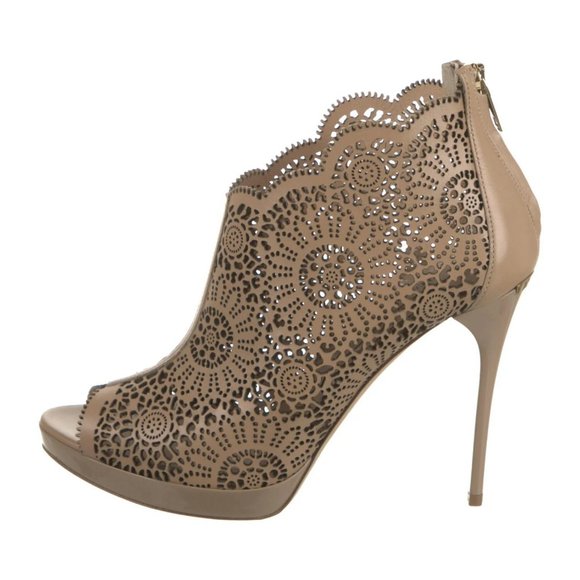 Burberry Shoes - BURBERRY LASER-CUT LACE LEATHER PEEP TOE SHOES ANKLE BOOTS